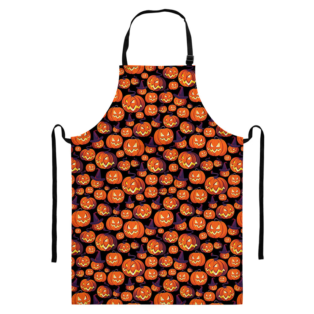 Halloween Pumpkin Witch Pattern Print Bib Apron With Pocket