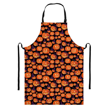 Halloween Pumpkin Witch Pattern Print Bib Apron With Pocket