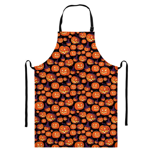 Halloween Pumpkin Witch Pattern Print Bib Apron With Pocket