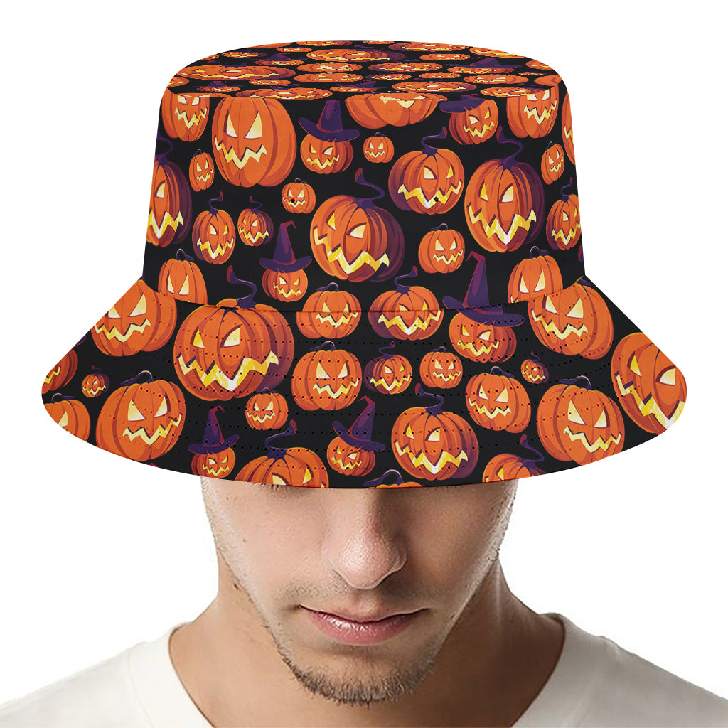 Halloween Pumpkin Witch Pattern Print Bucket Hat