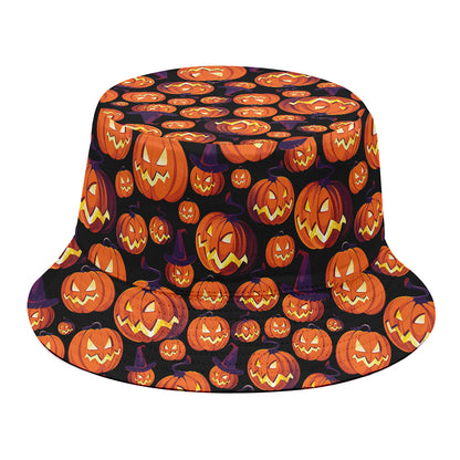 Halloween Pumpkin Witch Pattern Print Bucket Hat