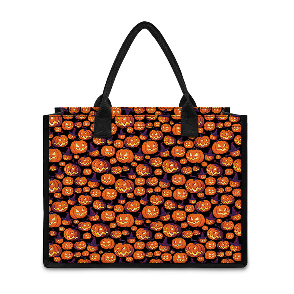 Halloween Pumpkin Witch Pattern Print Canvas Tote Bag