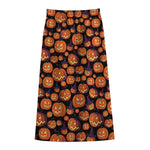 Halloween Pumpkin Witch Pattern Print Cotton Front Slit Maxi Skirt