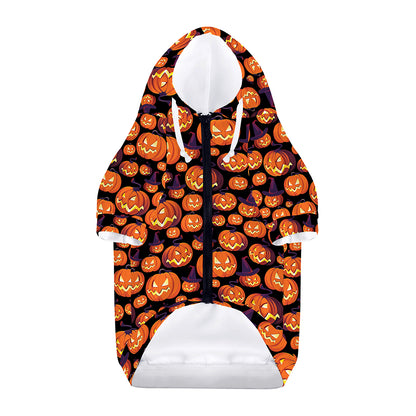 Halloween Pumpkin Witch Pattern Print Dog Zip Up Hoodie