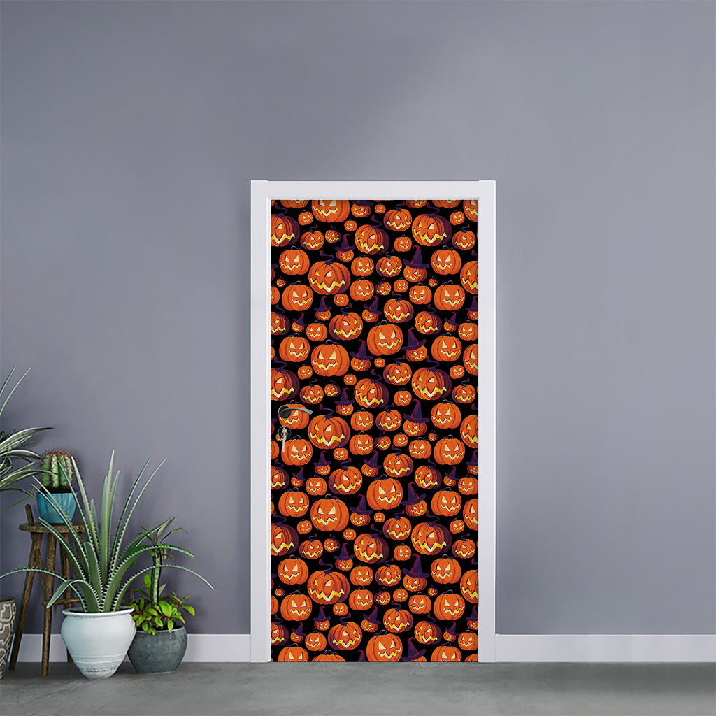 Halloween Pumpkin Witch Pattern Print Door Sticker