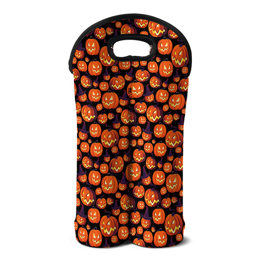 Halloween Pumpkin Witch Pattern Print Double Neoprene Wine Tote
