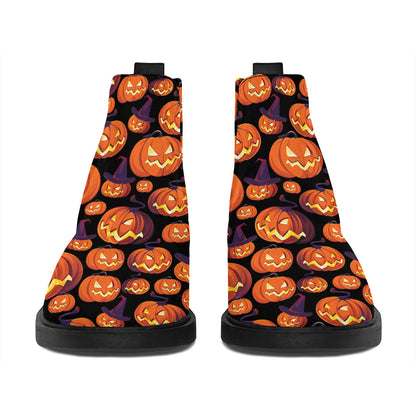 Halloween Pumpkin Witch Pattern Print Flat Ankle Boots