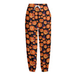 Halloween Pumpkin Witch Pattern Print Fleece Lined Knit Pants