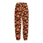 Halloween Pumpkin Witch Pattern Print Fleece Lined Knit Pants