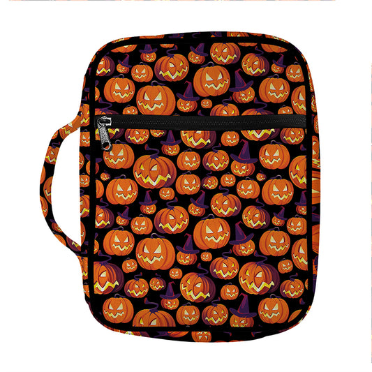 Halloween Pumpkin Witch Pattern Print Front Pocket Bible Bag