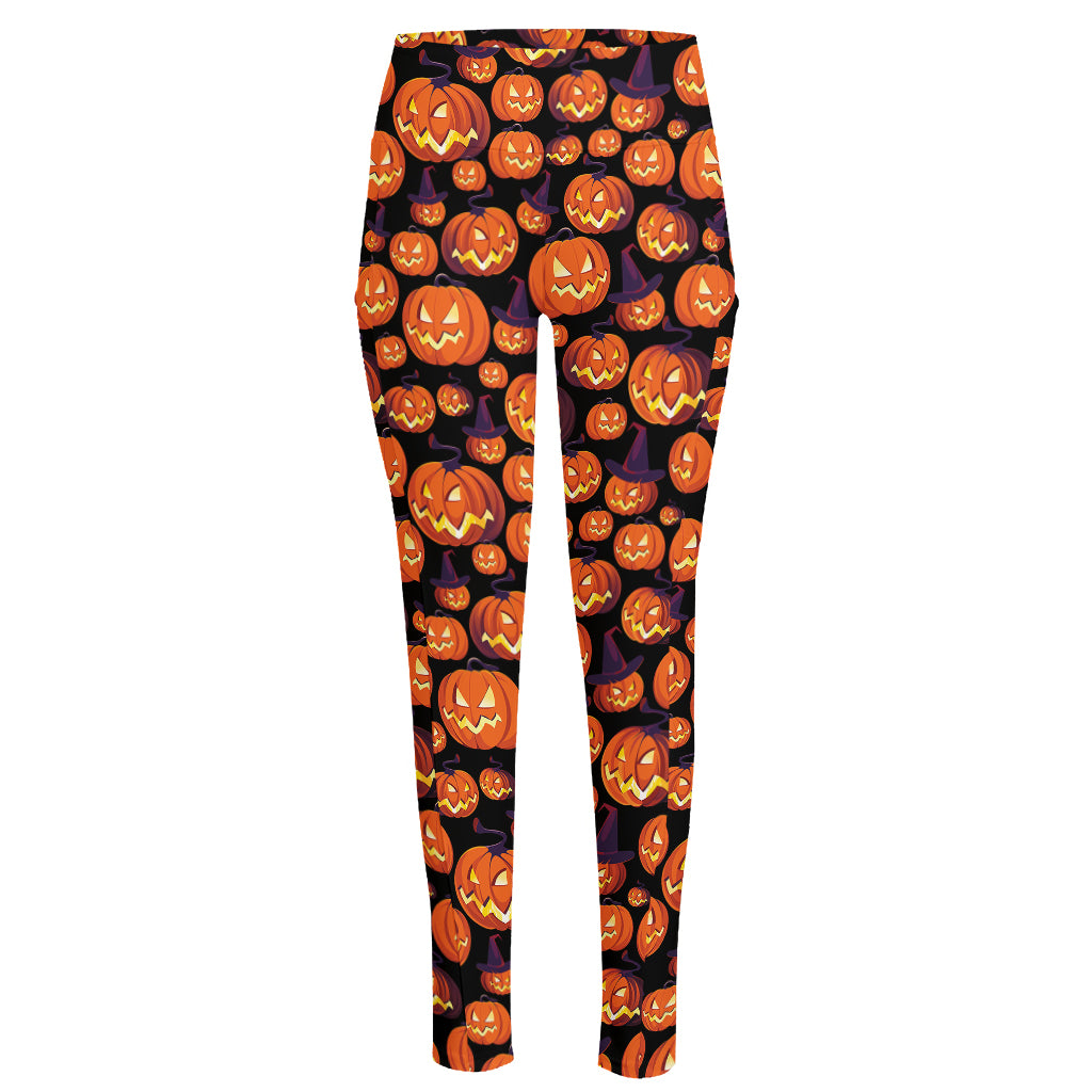 Halloween Pumpkin Witch Pattern Print High-Waisted Pocket Leggings