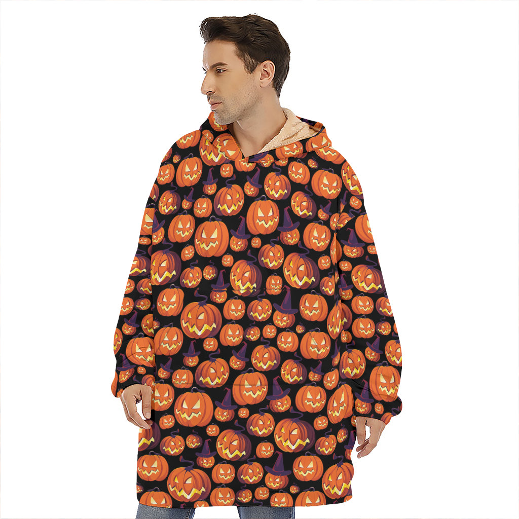 Halloween Pumpkin Witch Pattern Print Hoodie Blanket