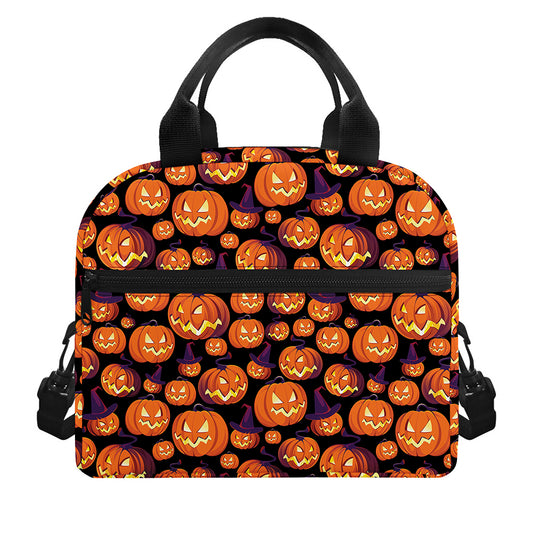 Halloween Pumpkin Witch Pattern Print Insulated Lunch Bag