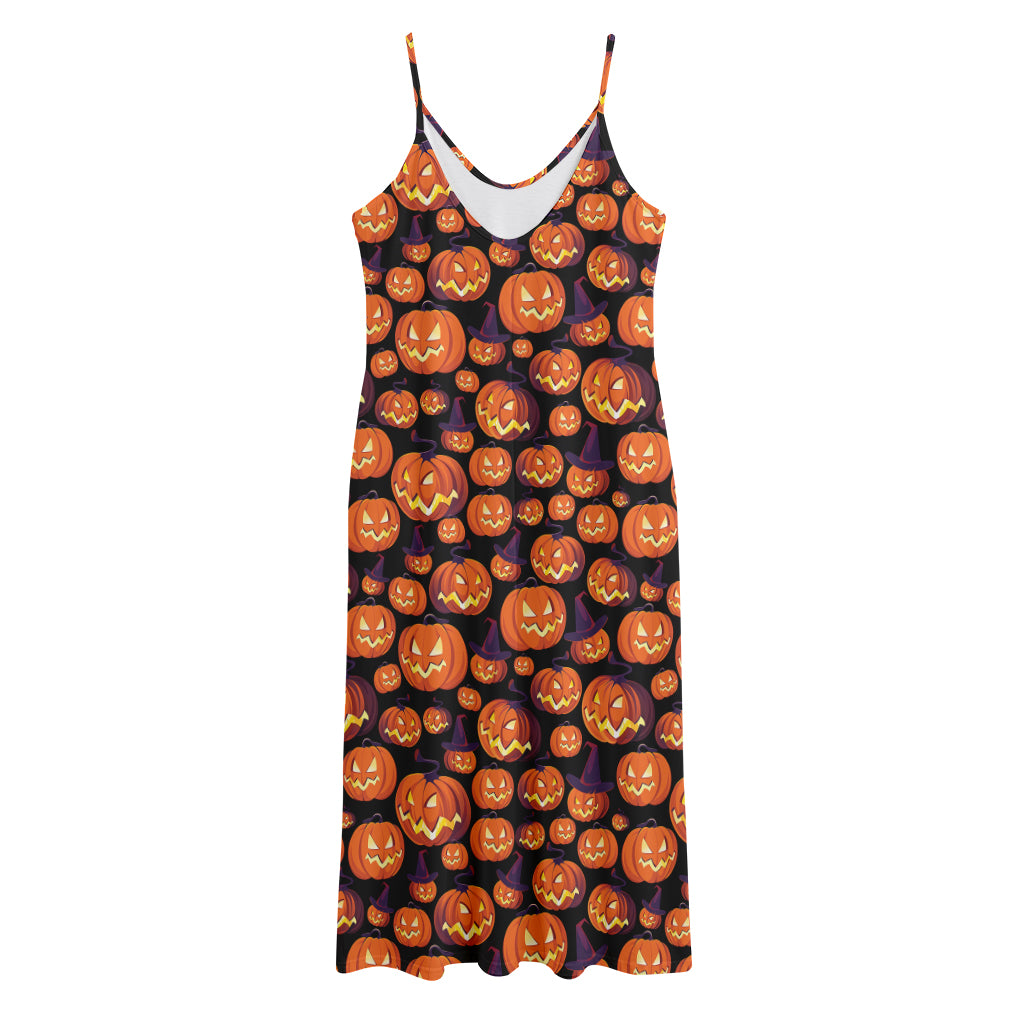 Halloween Pumpkin Witch Pattern Print Jersey Midi Cami Dress
