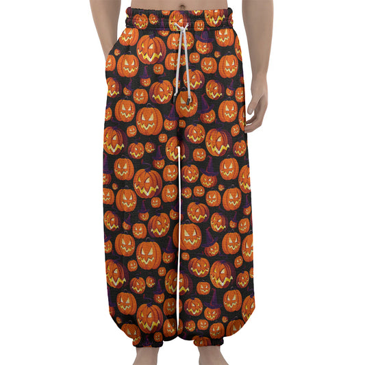 Halloween Pumpkin Witch Pattern Print Lantern Pants
