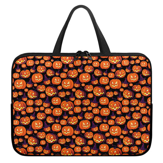 Halloween Pumpkin Witch Pattern Print Laptop Sleeve With Handle