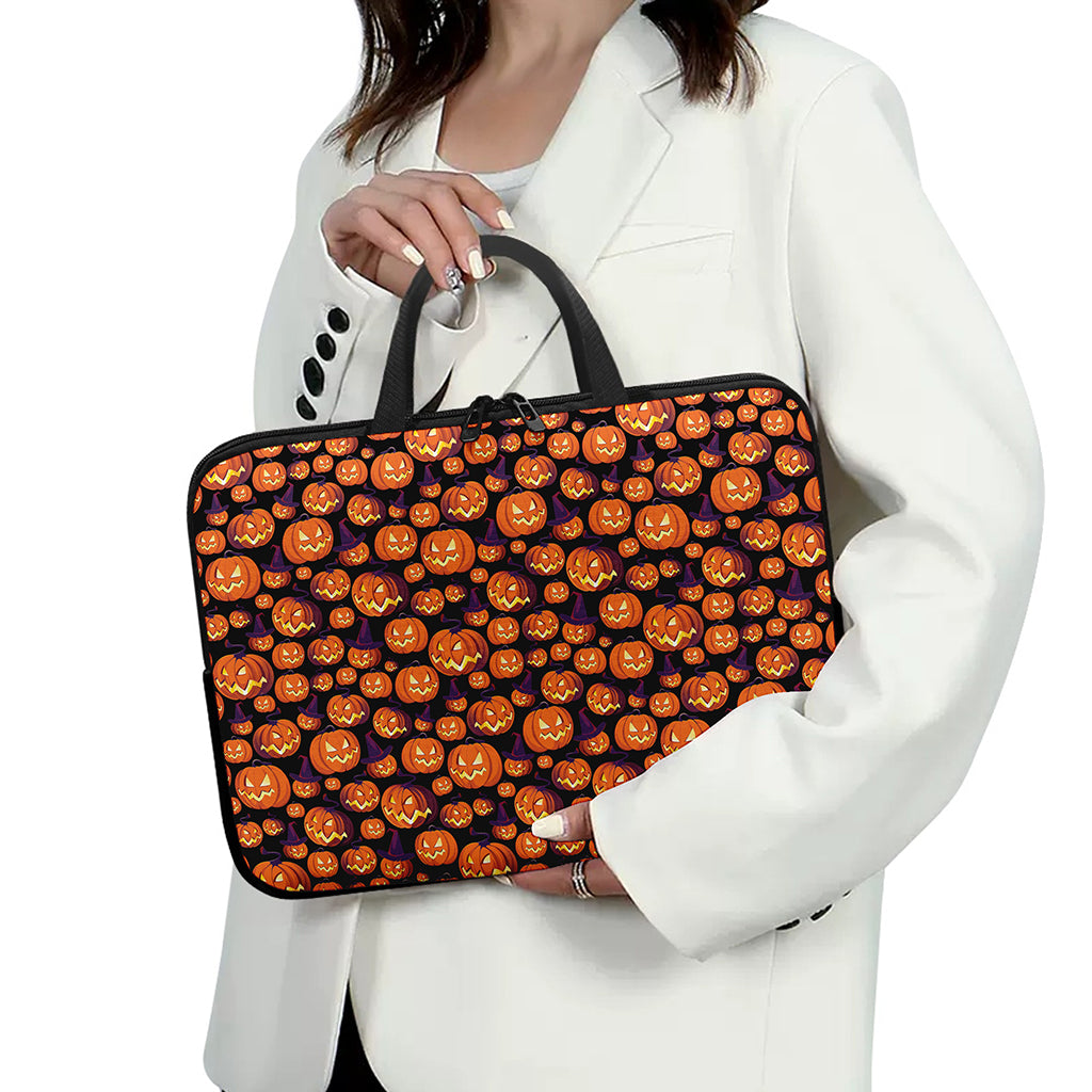 Halloween Pumpkin Witch Pattern Print Laptop Sleeve With Handle
