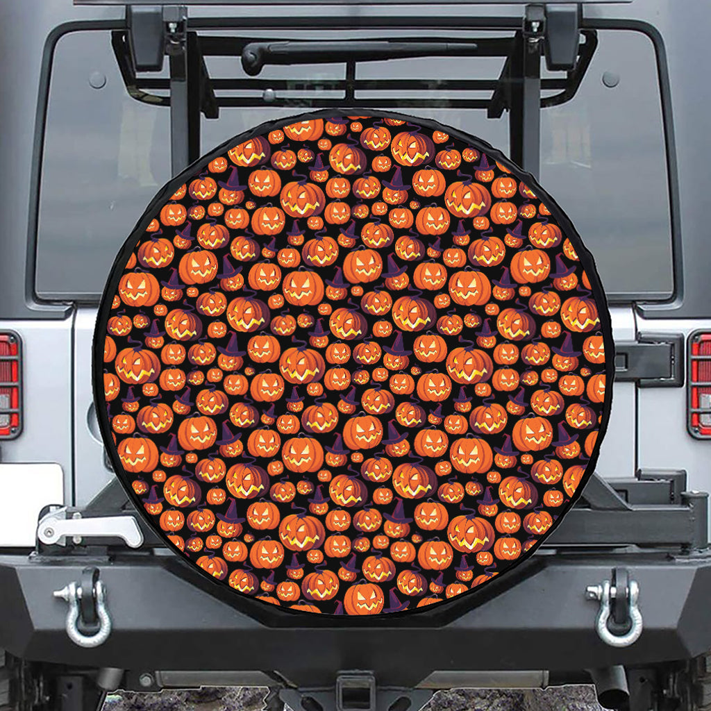 Halloween Pumpkin Witch Pattern Print Leather Spare Tire Cover