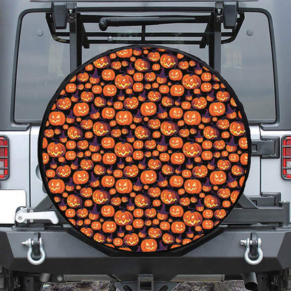 Halloween Pumpkin Witch Pattern Print Leather Spare Tire Cover