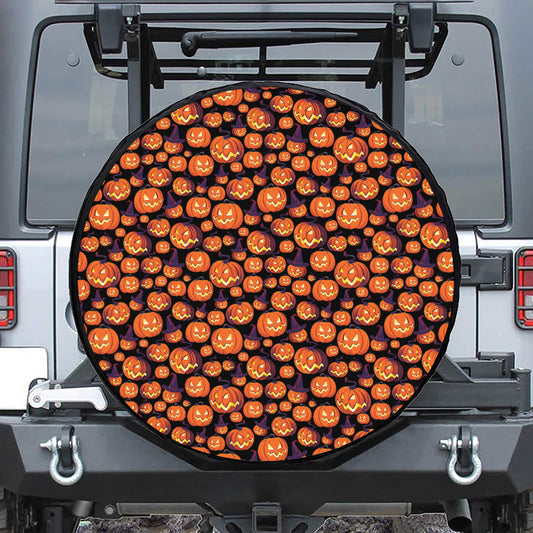 Halloween Pumpkin Witch Pattern Print Leather Spare Tire Cover