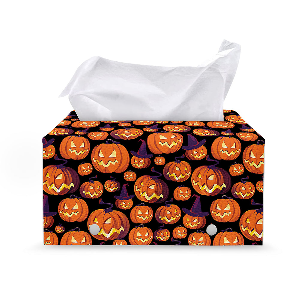 Halloween Pumpkin Witch Pattern Print Leather Tissue Box Cover