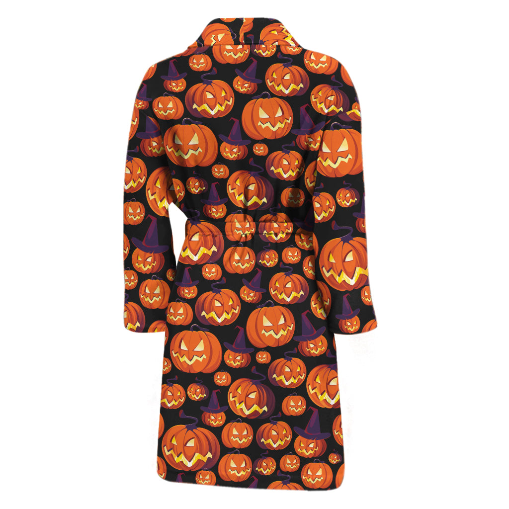 Halloween Pumpkin Witch Pattern Print Men's Bathrobe