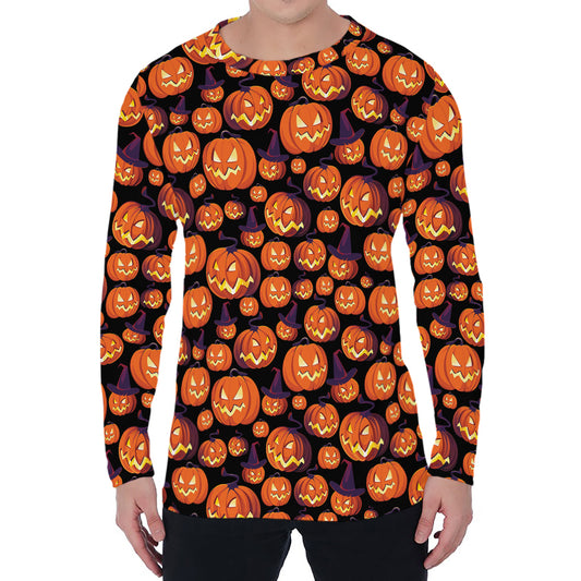 Halloween Pumpkin Witch Pattern Print Men's Long Sleeve T-Shirt