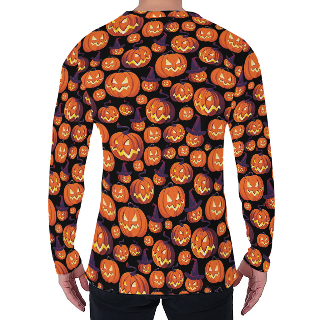 Halloween Pumpkin Witch Pattern Print Men's Long Sleeve T-Shirt