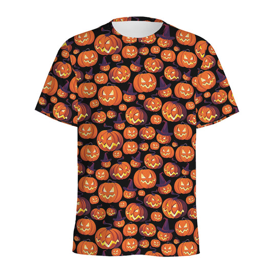 Halloween Pumpkin Witch Pattern Print Men's Sports T-Shirt