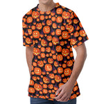 Halloween Pumpkin Witch Pattern Print Men's Velvet T-Shirt