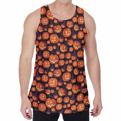 Halloween Pumpkin Witch Pattern Print Men's Velvet Tank Top