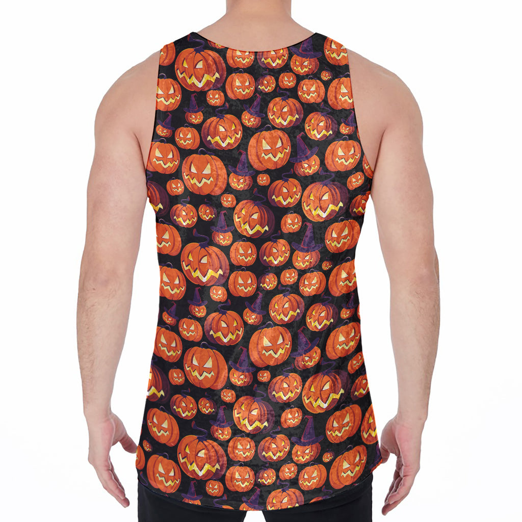Halloween Pumpkin Witch Pattern Print Men's Velvet Tank Top