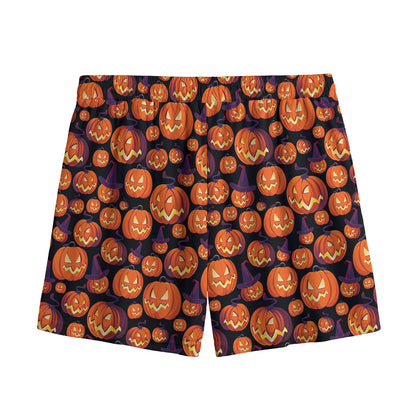 Halloween Pumpkin Witch Pattern Print Mesh Shorts