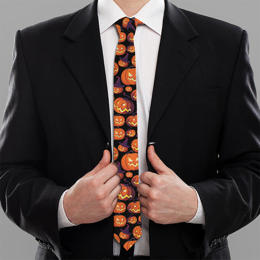 Halloween Pumpkin Witch Pattern Print Necktie