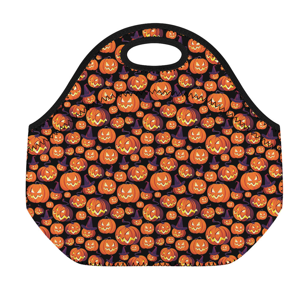Halloween Pumpkin Witch Pattern Print Neoprene Lunch Bag