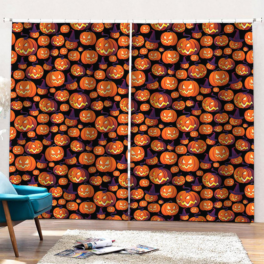 Halloween Pumpkin Witch Pattern Print Pencil Pleat Curtains