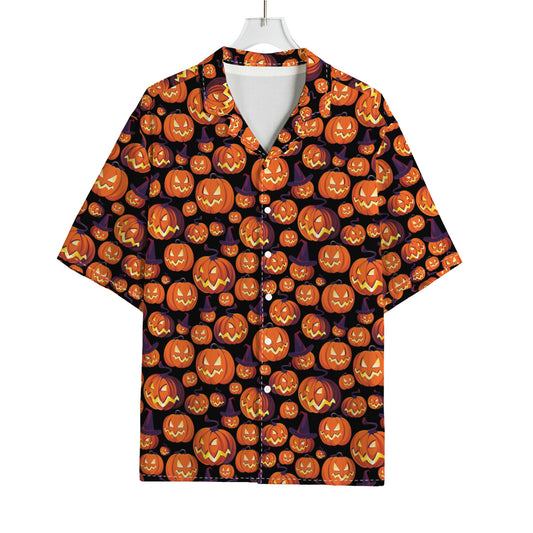Halloween Pumpkin Witch Pattern Print Rayon Hawaiian Shirt