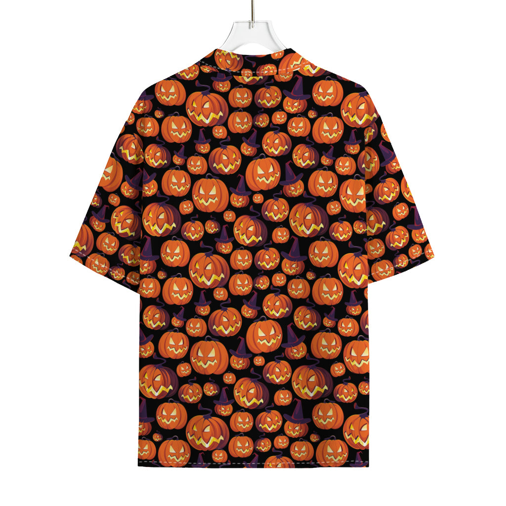 Halloween Pumpkin Witch Pattern Print Rayon Hawaiian Shirt