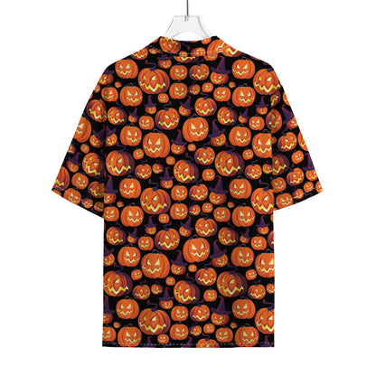 Halloween Pumpkin Witch Pattern Print Rayon Hawaiian Shirt
