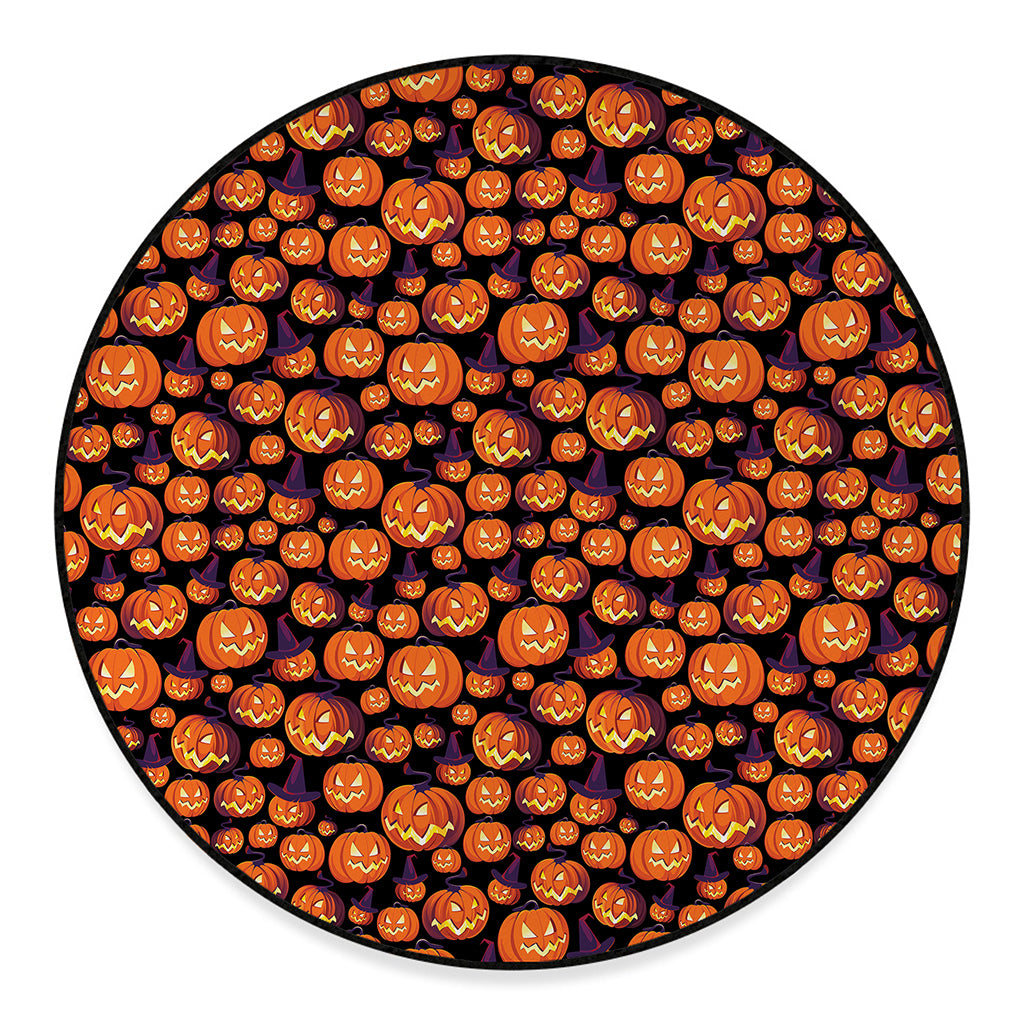 Halloween Pumpkin Witch Pattern Print Round Floor Mat