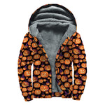 Halloween Pumpkin Witch Pattern Print Sherpa Lined Zip Up Hoodie