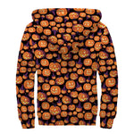 Halloween Pumpkin Witch Pattern Print Sherpa Lined Zip Up Hoodie