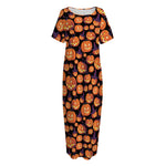 Halloween Pumpkin Witch Pattern Print Short Sleeve Long Nightdress