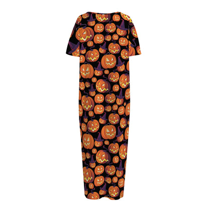Halloween Pumpkin Witch Pattern Print Short Sleeve Long Nightdress