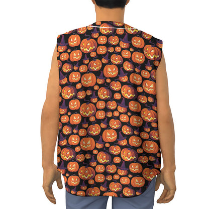 Halloween Pumpkin Witch Pattern Print Sleeveless Baseball Jersey