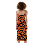 Halloween Pumpkin Witch Pattern Print Slim Fit Midi Cami Dress