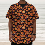 Halloween Pumpkin Witch Pattern Print Textured Short Sleeve Shirt