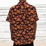 Halloween Pumpkin Witch Pattern Print Textured Short Sleeve Shirt