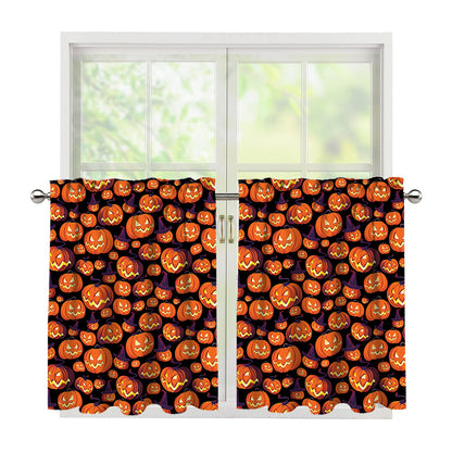 Halloween Pumpkin Witch Pattern Print Tier Curtains