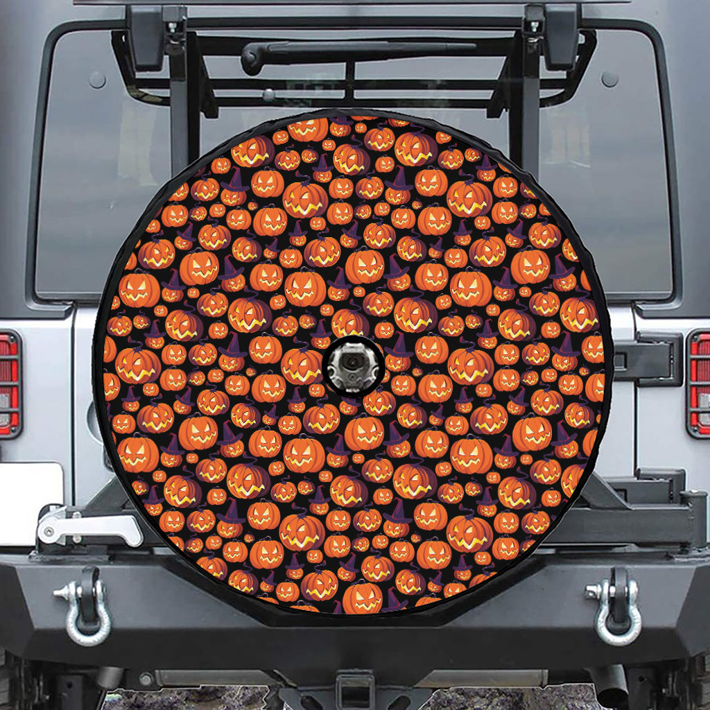 Halloween Pumpkin Witch Pattern Print Tire Cover With Camera Hole